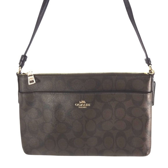 Coach Handbags - Coach North South Pop Up Messenger Bag Signature Canvas Dark Brown Crossbody